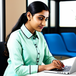 ** A professional businesswoman in a modest salwar kameez, working at a laptop in a bright, modern co-working space, fully clothed, appropriate attire, safe for work, perfect anatomy, natural proportions, professional photography, high quality, family-friendly.

**