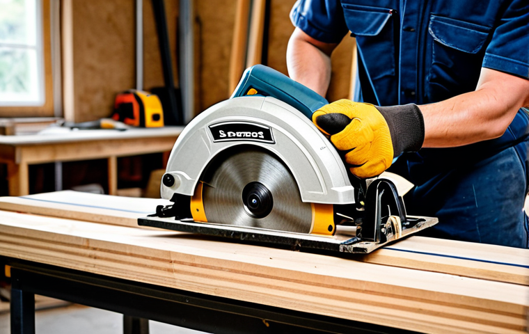 휴대용 전동 공구 리뷰 - "A fully clothed woman sanding a wooden table with a portable electric sander in a bright workshop, ...