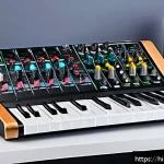 Home 20 포터블 오디오 믹서기 - A professional portable audio mixer setup on a compact table in a home studio environment, featuring...
