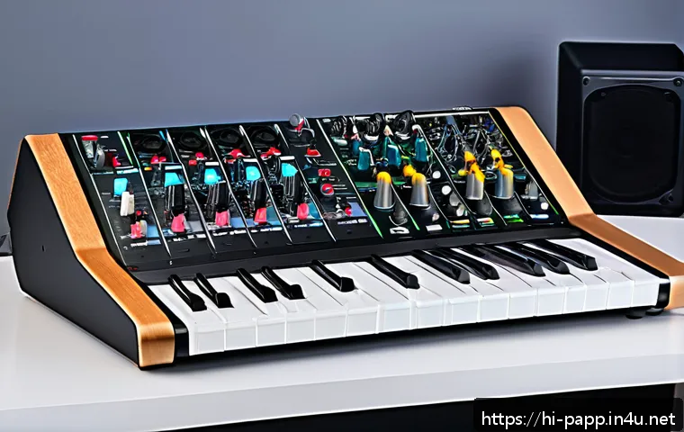 포터블 오디오 믹서기 - A professional portable audio mixer setup on a compact table in a home studio environment, featuring...