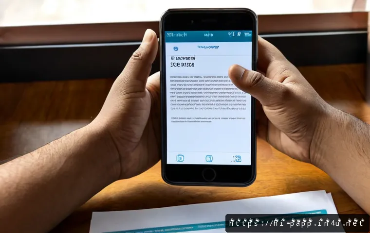 모바일 스캐너 추천 - Photorealistic close-up of an Indian professional using a modern smartphone to scan an unbranded pap...